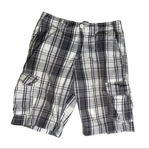 Men’s Plaid Cargo Shorts Size 30 Grey
